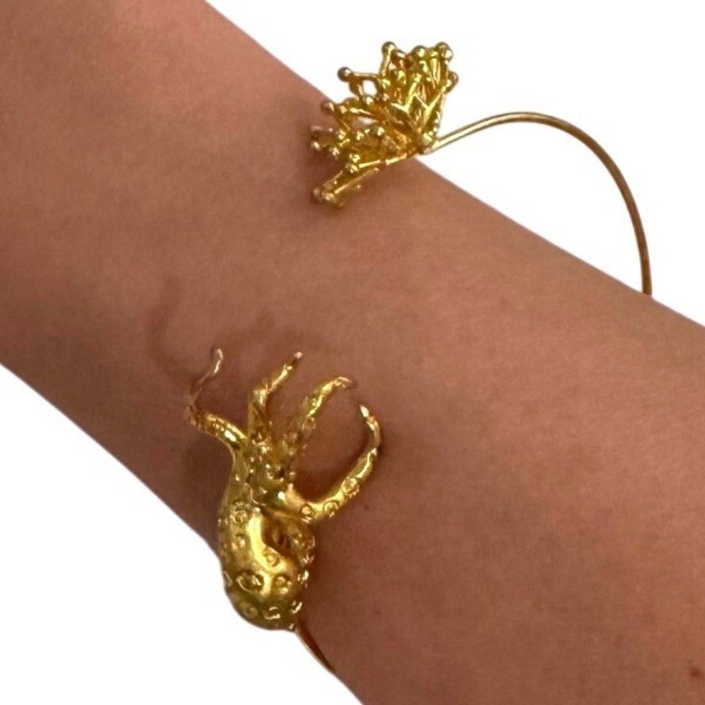 Octopus Coral Gold Cuff Bracelet Ocean Josie Charm 18K Plated Coastal RteRme